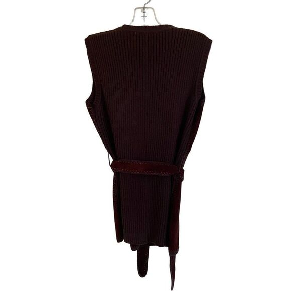 Vintage 70s LG Sweater Bee by Banff Chocolate Brown Split Leather Vest Cardigan - Picture 2 of 5